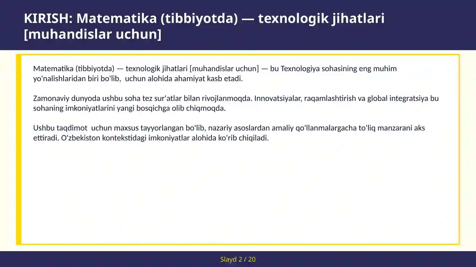Matematika (Tibbiyotda) — Texnologik Jihatlari [Muhandislar Uchun] 2
