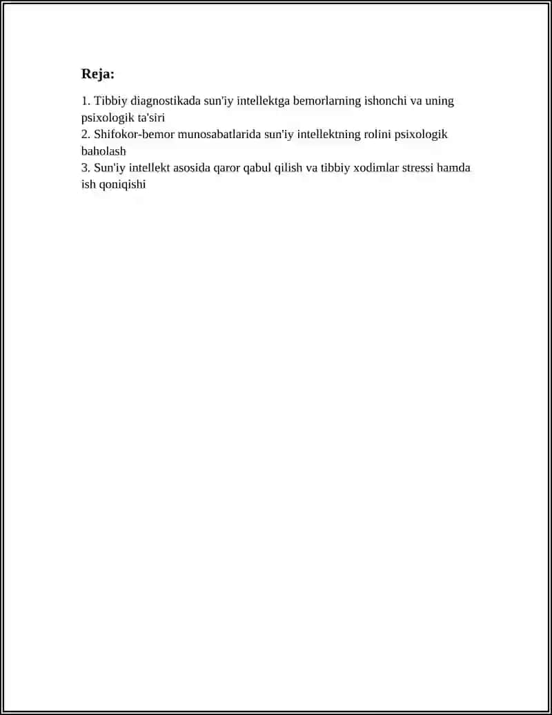TIBBIY XIZMATLARDA SUN'IY INTELEKT VA UNING PSIXOLOGIK ASPEKTLARI 2
