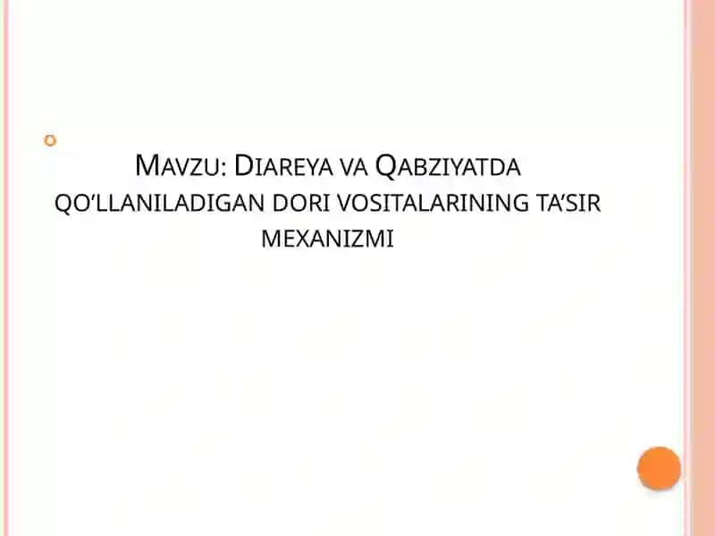 Diareya va qabziyatning dorivo sitalarining tashqi ta'siri mexanizmi 2