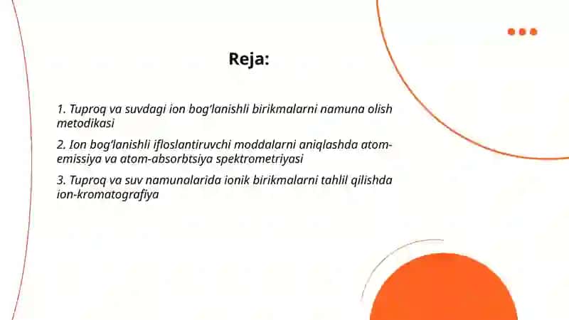 Tuproq va suvning ifloslanishida ion boğlanishli birikmalarni aniqlash va tozalash 2