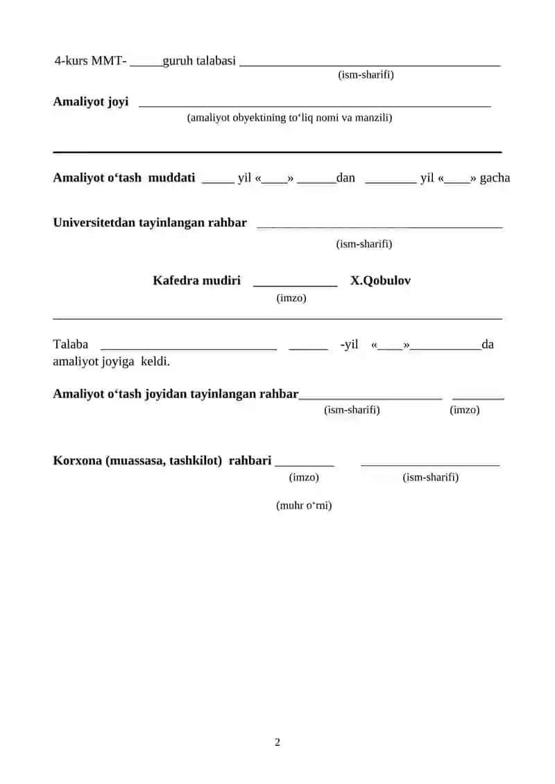 Amaliyot hisoboti Moliya bo'limi 2