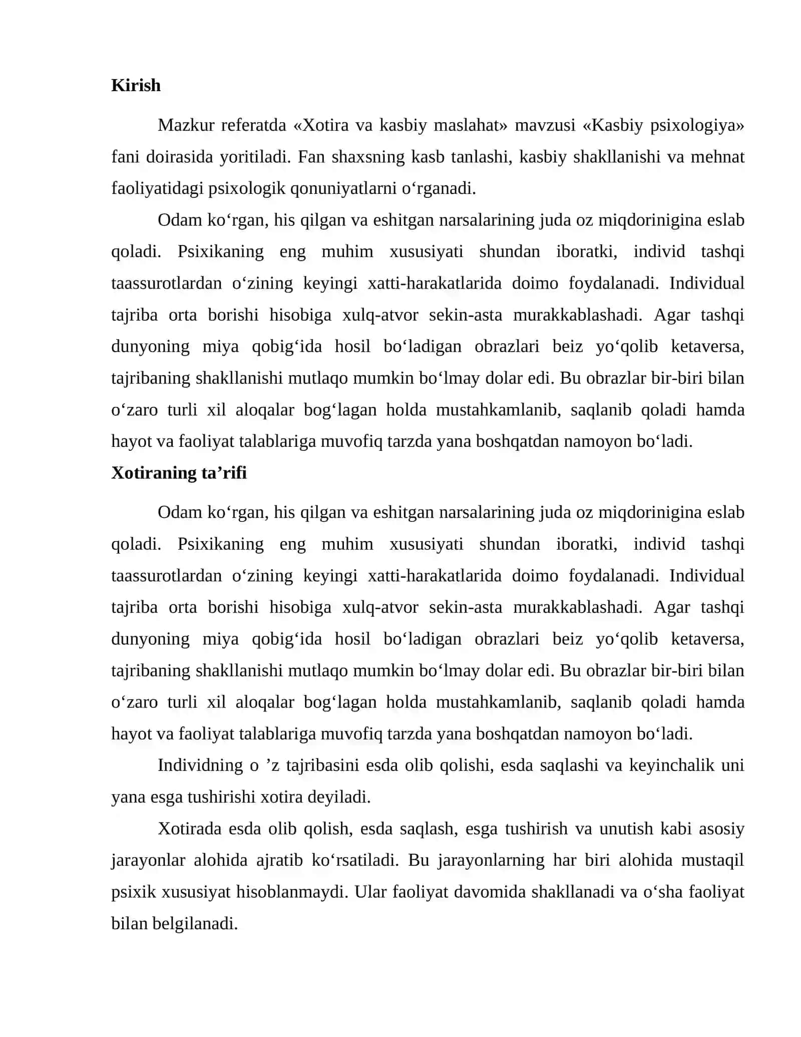 Xotira va kasbiy maslahat 2
