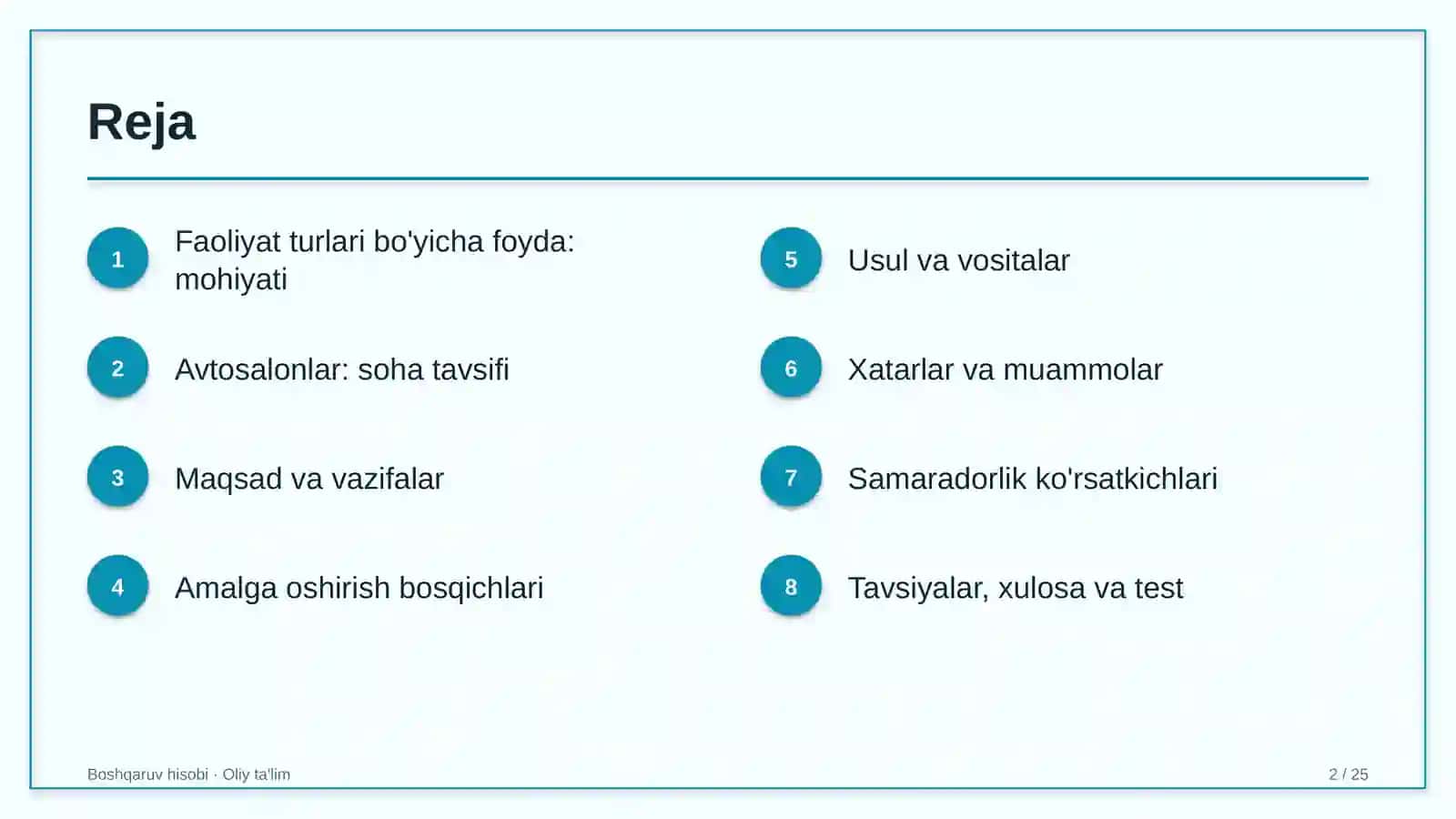 Boshqaruv hisobi · Oliy ta'lim 2