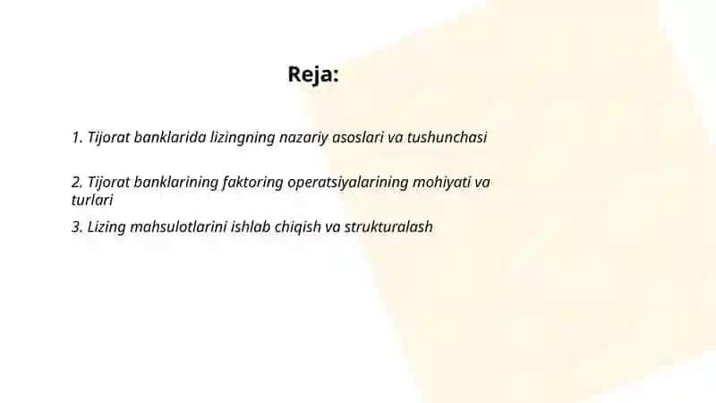 Tijorat banklarining lizing va faktoring operatsiyalari 2