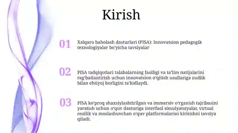 Xalqaro Baholash (Pisa) Tadqiqotlaridan Innovatsion Pedagogik Texnalogiyalar Haqida Tavsiya Qilish 2