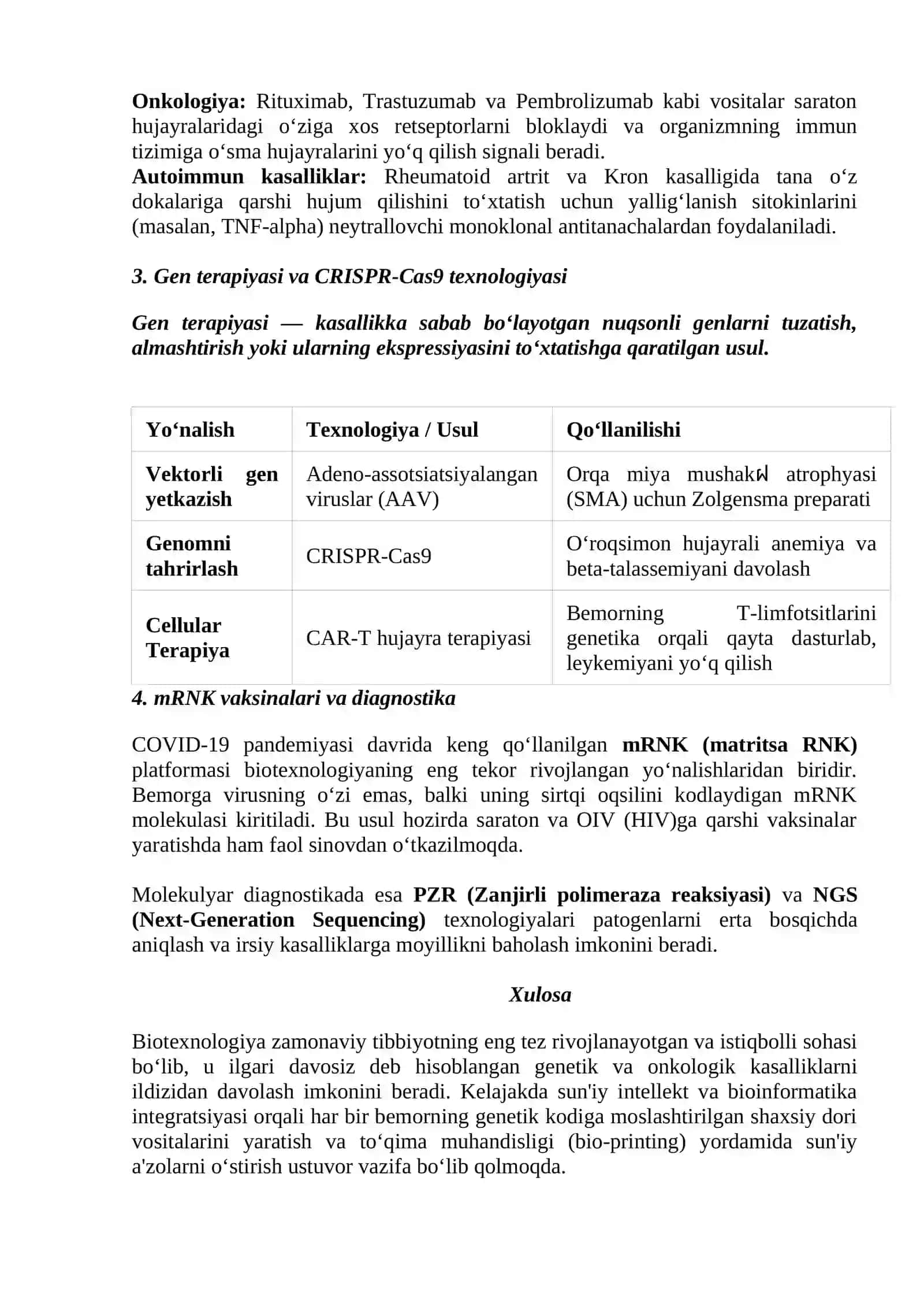Zamonaviy tibbiyotda biotexnologiyaning o‘rni: Rekombinant DNK texnologiyasidan gen terapiyasigacha 2