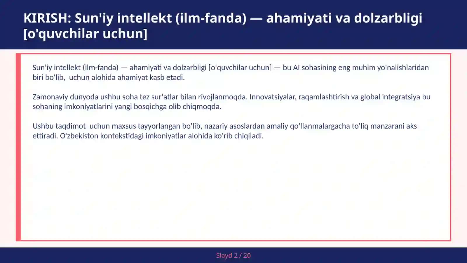 Sun'iy intellekt (ilm-fanda) — ahamiyati va dolzarbligi [o'quvchilar uchun] 2