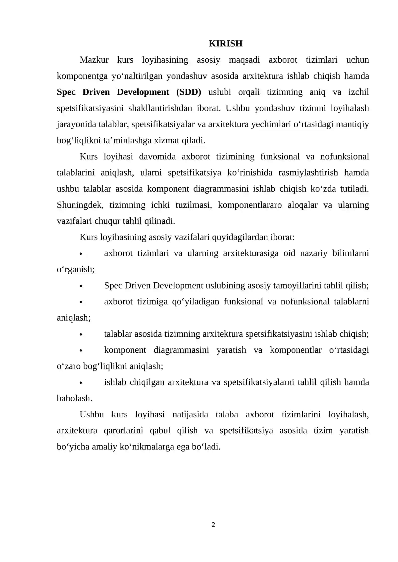 ARXITEKTURA SPETSIFIKATSIYASI VA AMALIY QISM 2