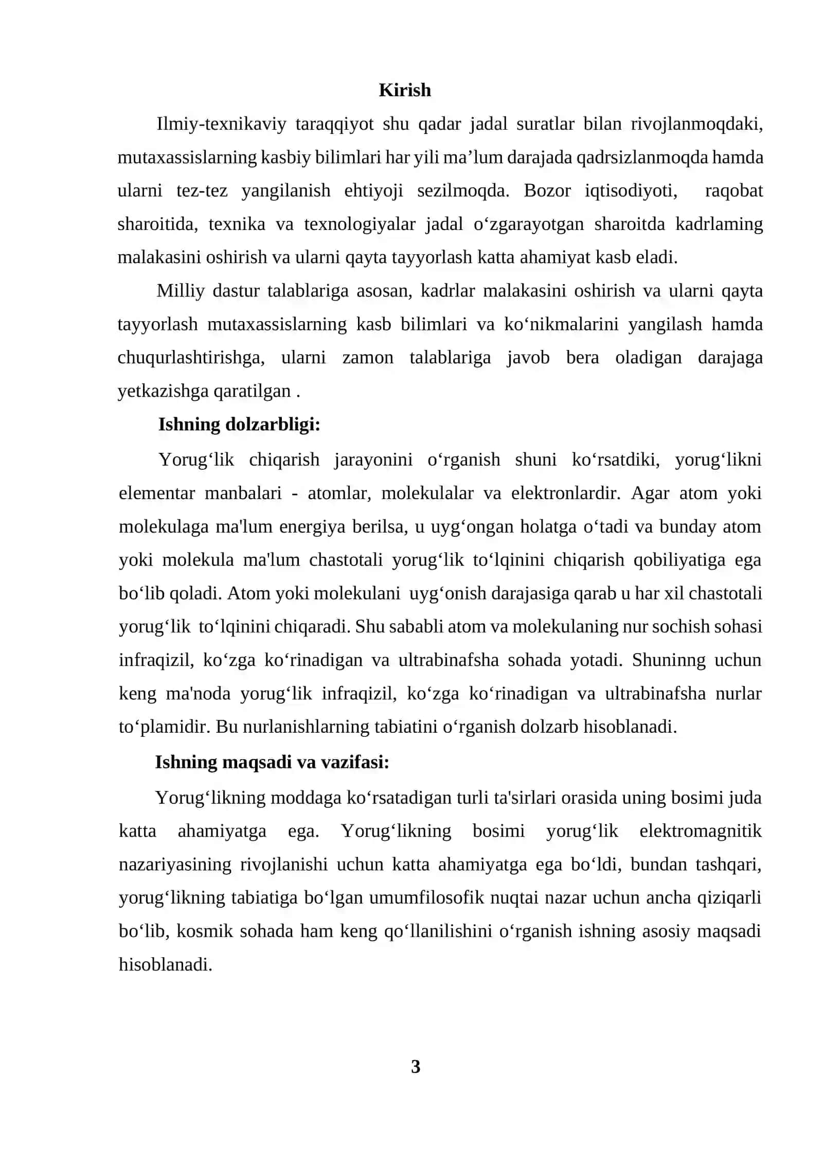 Yorug'lik bosimi va uni amaliyotda qo'llanishini o'rganish mavzusida tayyor kurs ishi 2