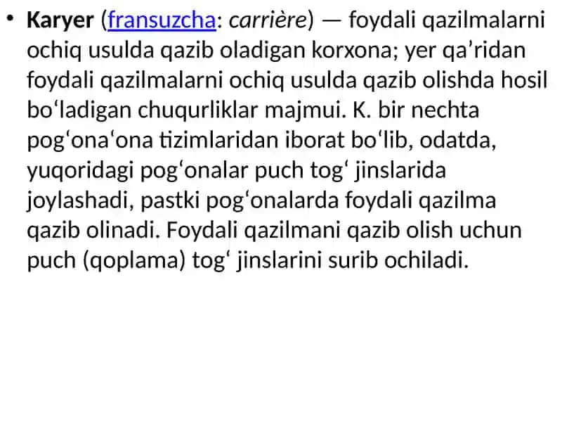 KARYER CHEGARALARINI LOYXALASH 2