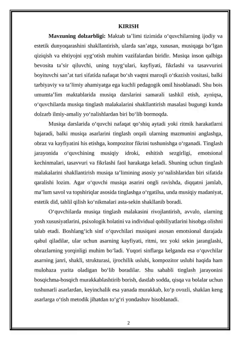 Musiqa darslarida tinglash malakalarini shakllantirish metodikasi 2