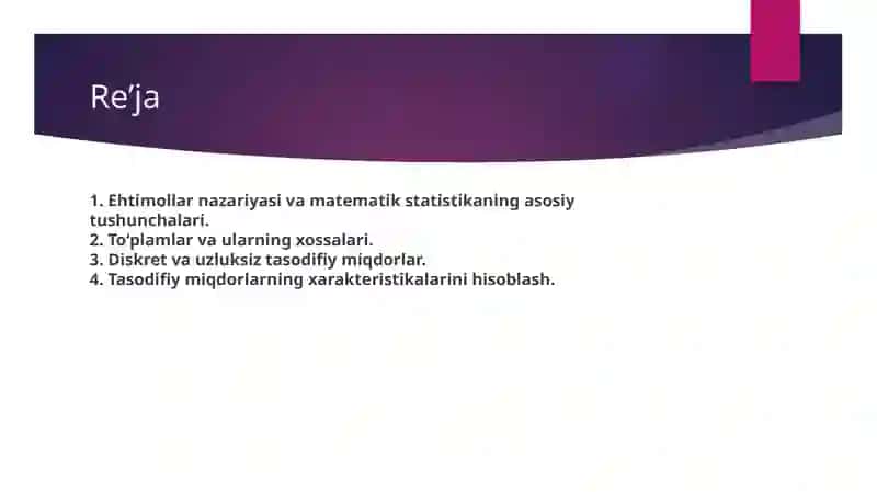 EKONOMETRIKADA EHTIMOLLAR NAZARIYASI VA MATEMATIK STATISTIKANING ASOSIY TUSHUNCHALARI 2