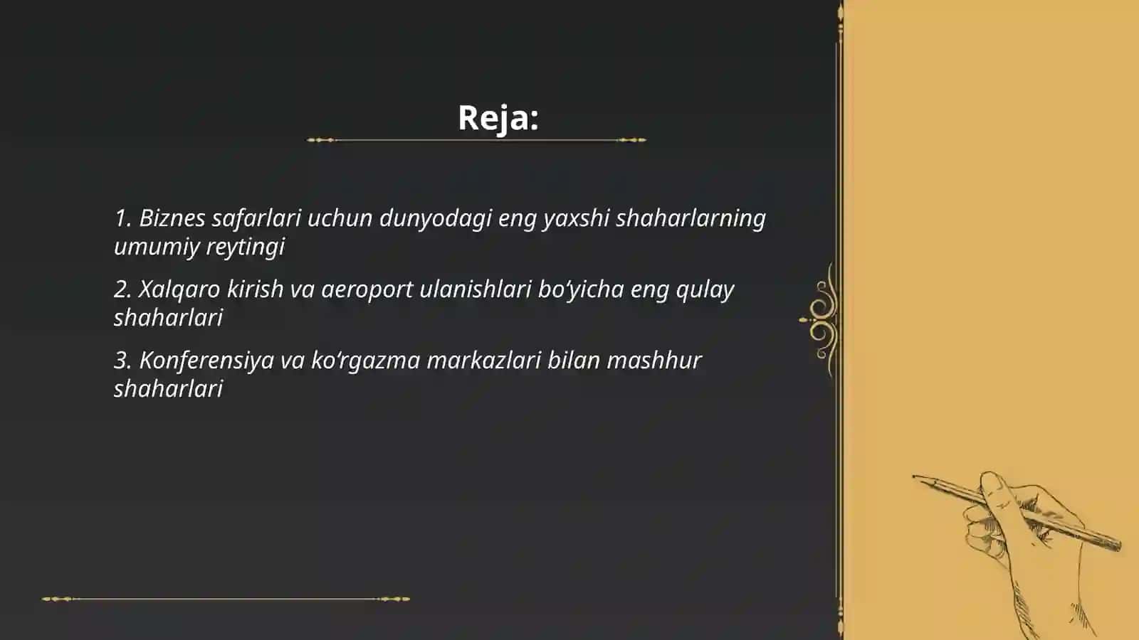 Biznes safarlari uchun dunyodagi eng yaxshi shaharlarning umumiy reytingi 2