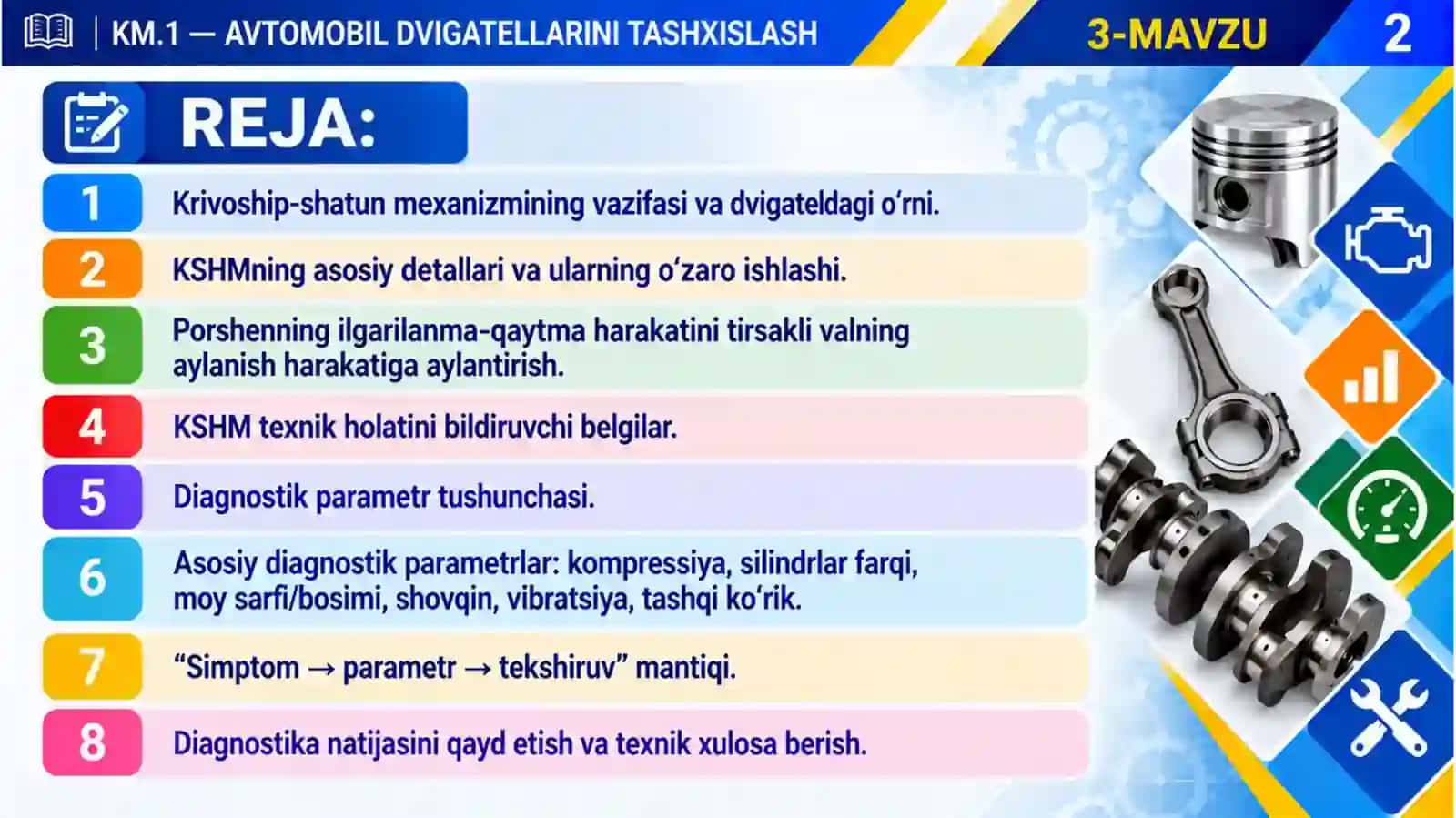 3_mavzu. Krivoship-shatun mexanizmining tuzilishi va diagnostik parametrlari 2