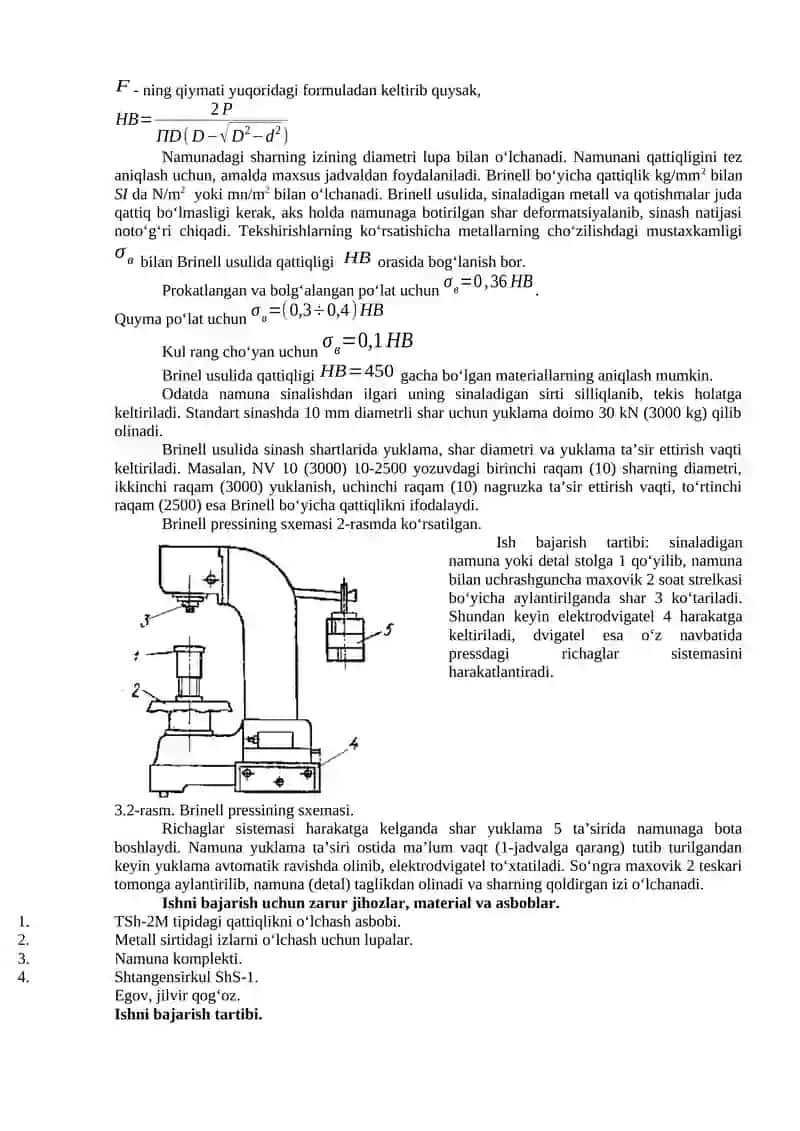 METALLLARNING QATTIQLIGINI BRINELL VA ROKVELL USULLARI BILAN ANIQLASh 2