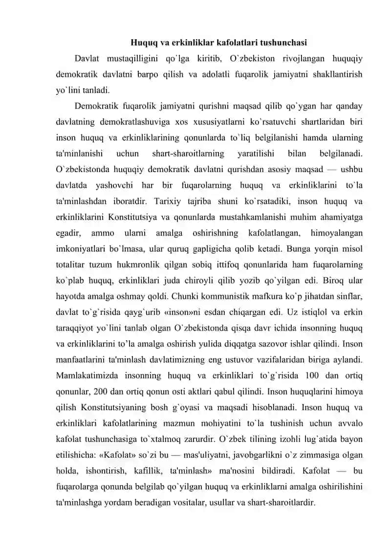 Inson huquq va erkinliliklarining ta’minlanishi 2