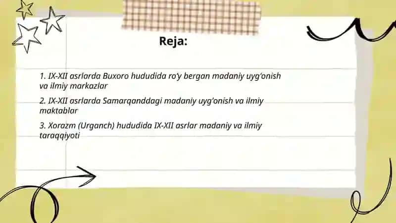 IX-XII asrlarda mamlakatimiz hududlarida roʻy bergan madaniy uygʻonish(Renessans) 2