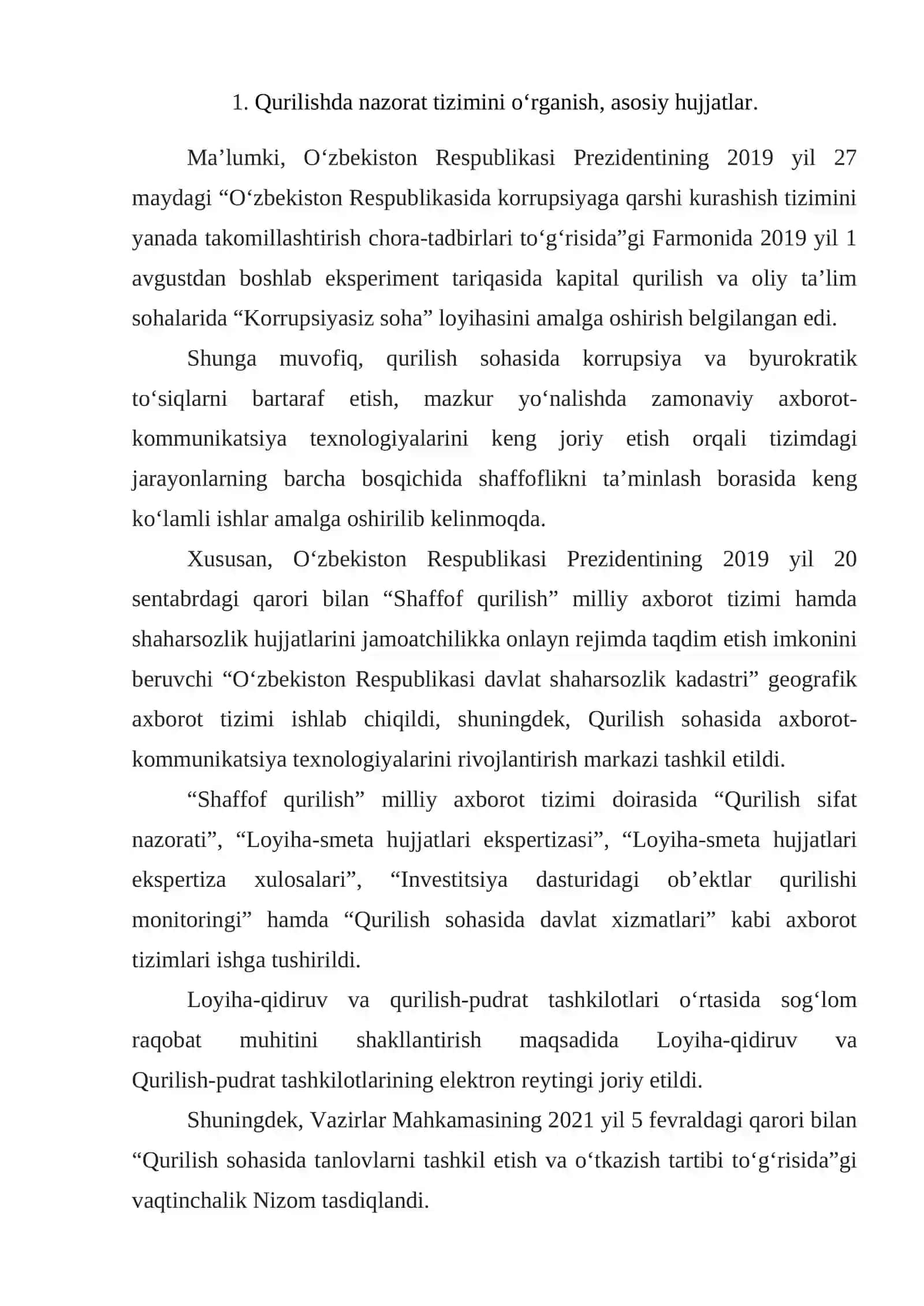 Qurilishda nazorat tizimini o‘rganish, asosiy hujjatlar 2