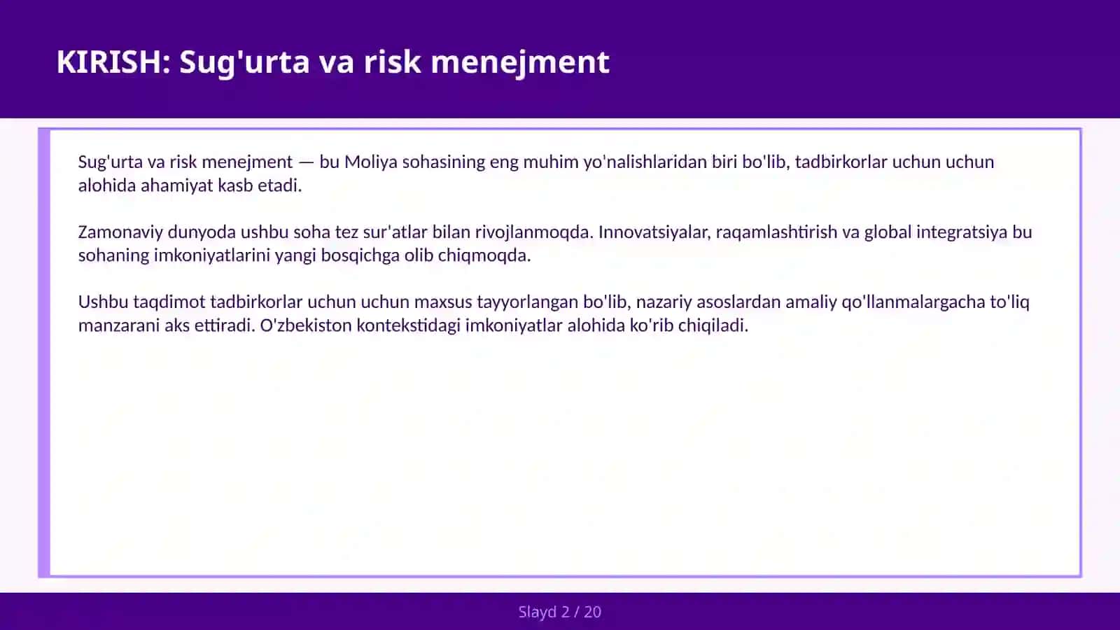 Sug'urta va risk menejment 2