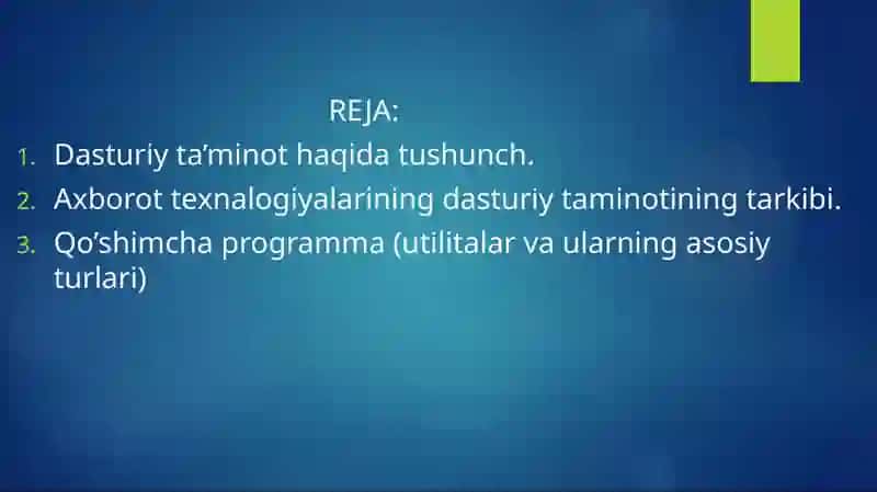 Kompyuter Texnologiyalarining Dasturiy Ta’minoti 2