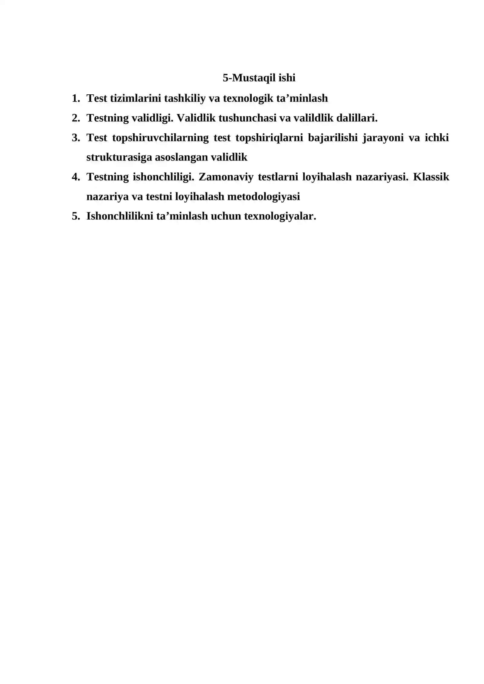 Test tizimlarini tashkiliy va texnologik ta’minlash 2