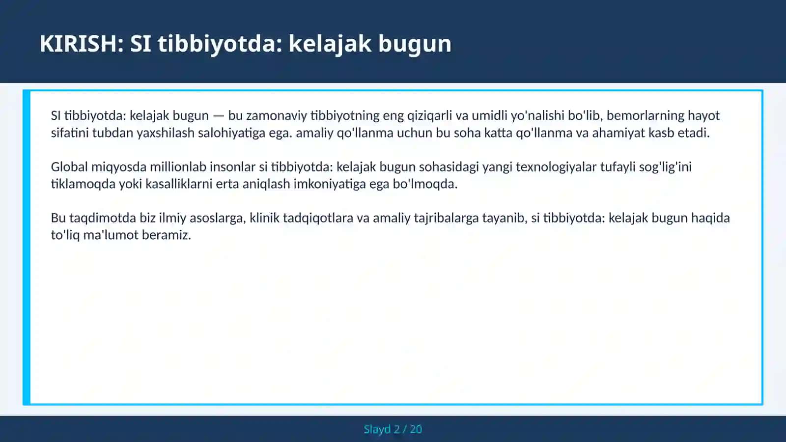 SI tibbiyotda: kelajak bugun 2