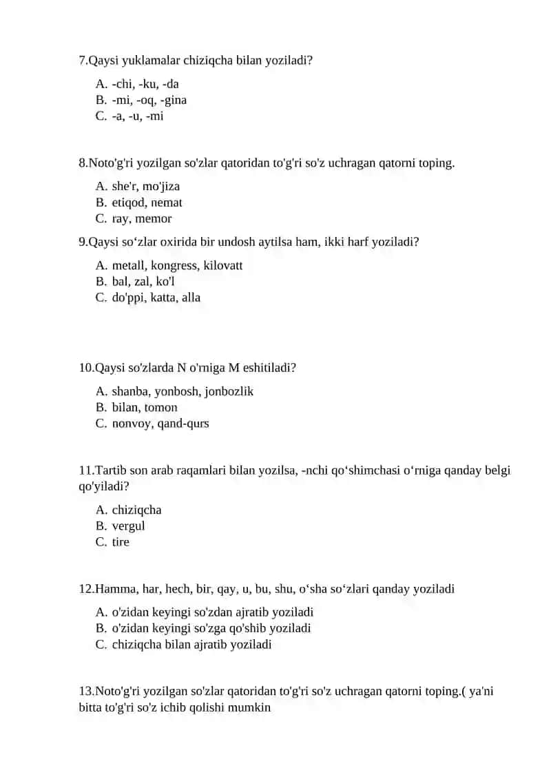Imlo qoidalari test 2