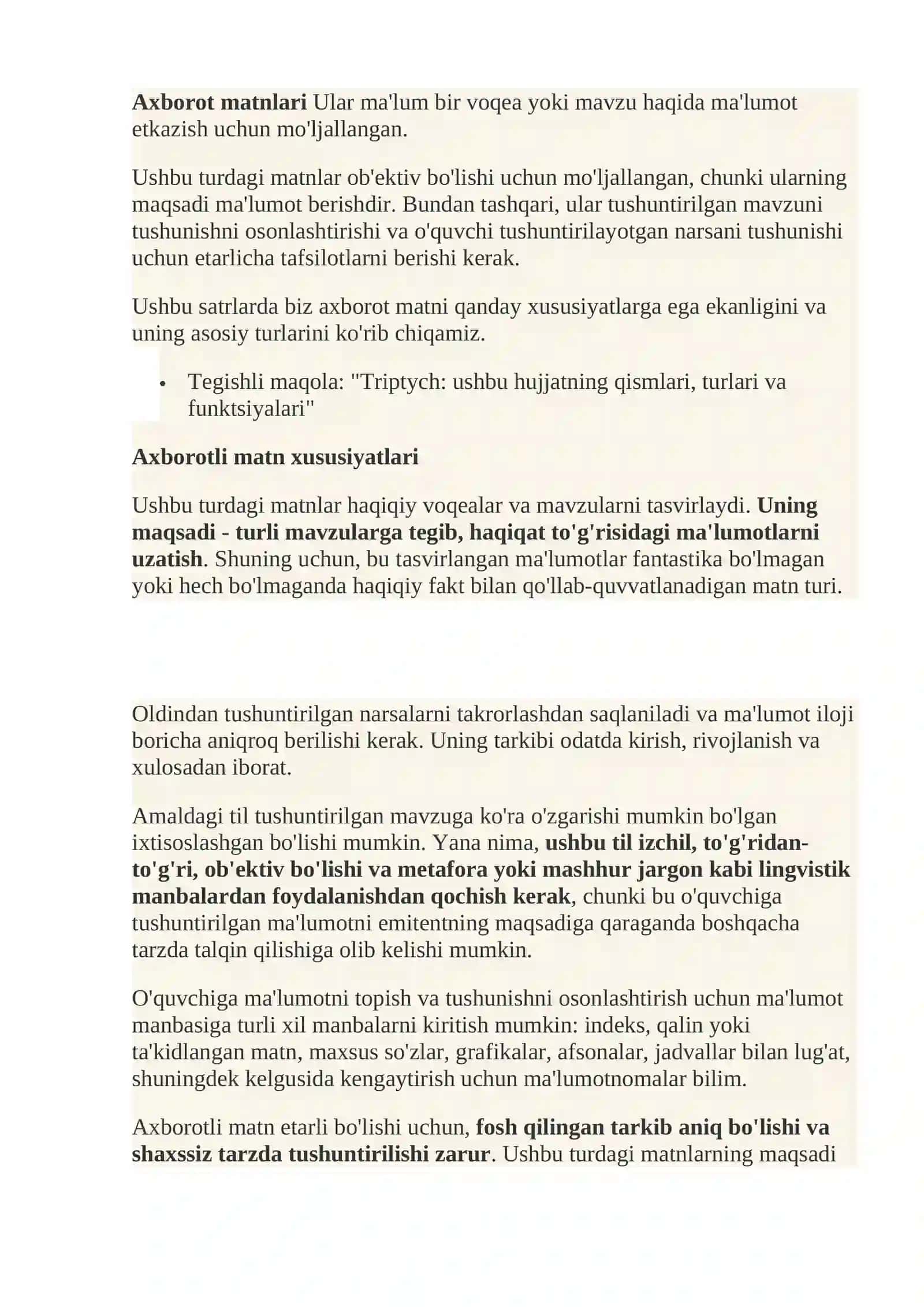 Axborotli matn xususiyatlari 2