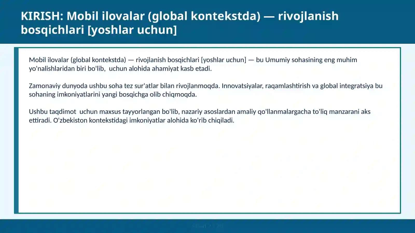 MOBIL ILOVALAR (GLOBAL KONTEKSTDA) — RIVOJLANISH BOSQICHLARI [YOSHLAR UCHUN] 2