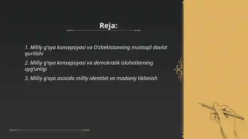 Oʻzbekiston mustaqil demokratik taraqqiyotining milliy gʻoya konsepsiyasi bilan bogʻliqligi 2