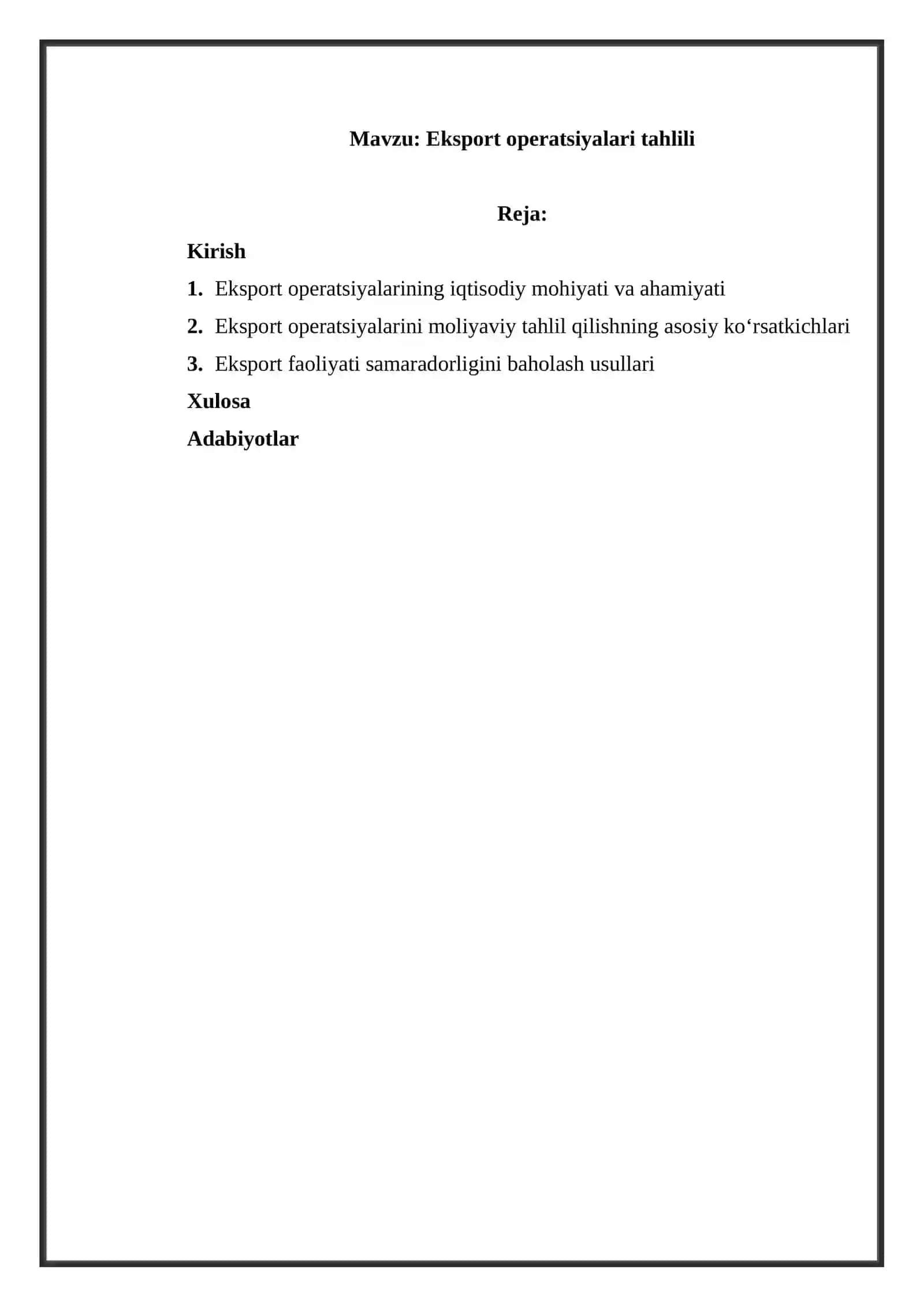 Eksport operatsiyalari tahlili 2