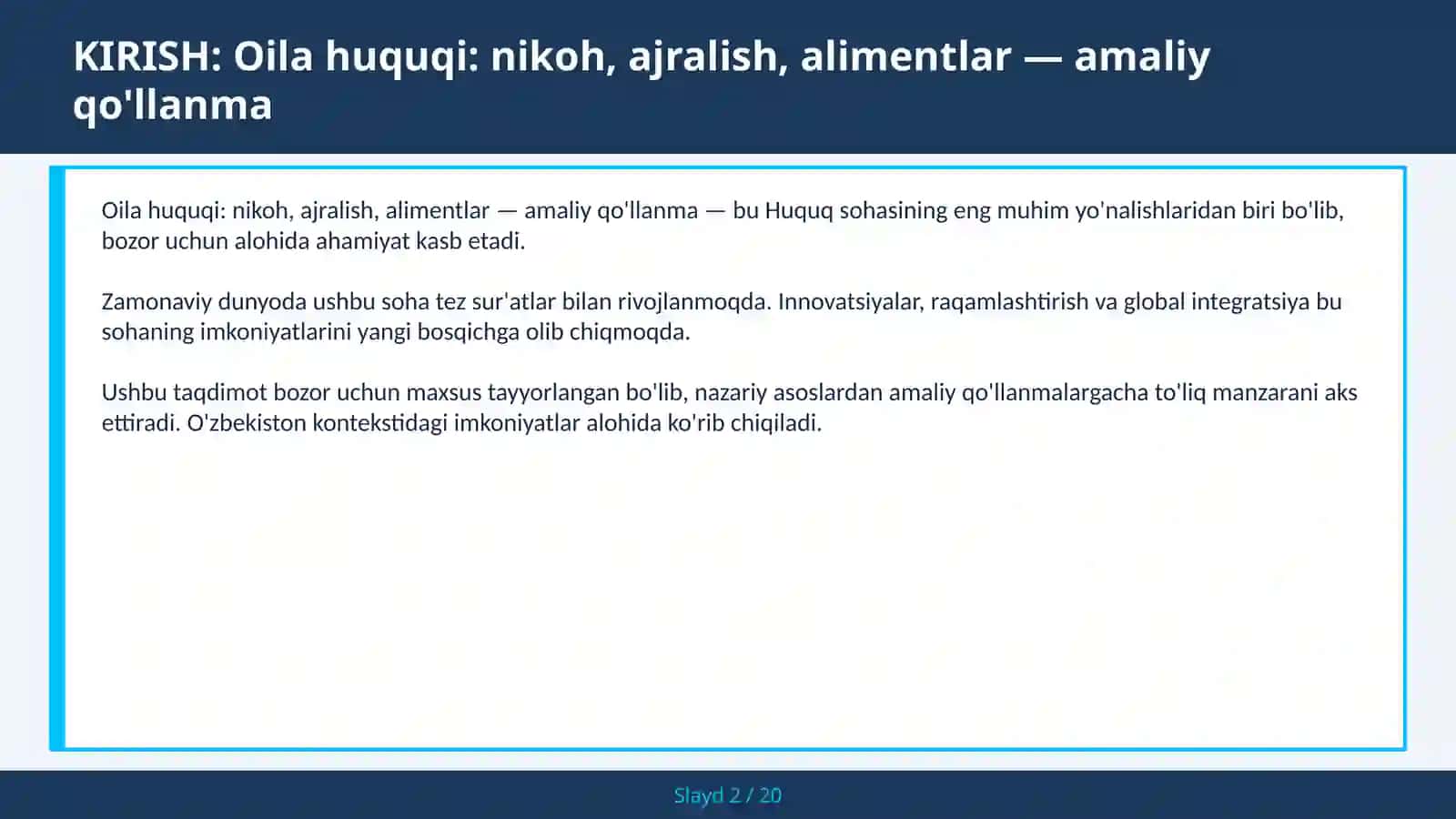 Oila huquqi: nikoh, ajralish, alimentlar — amaliy qo'llanma 2