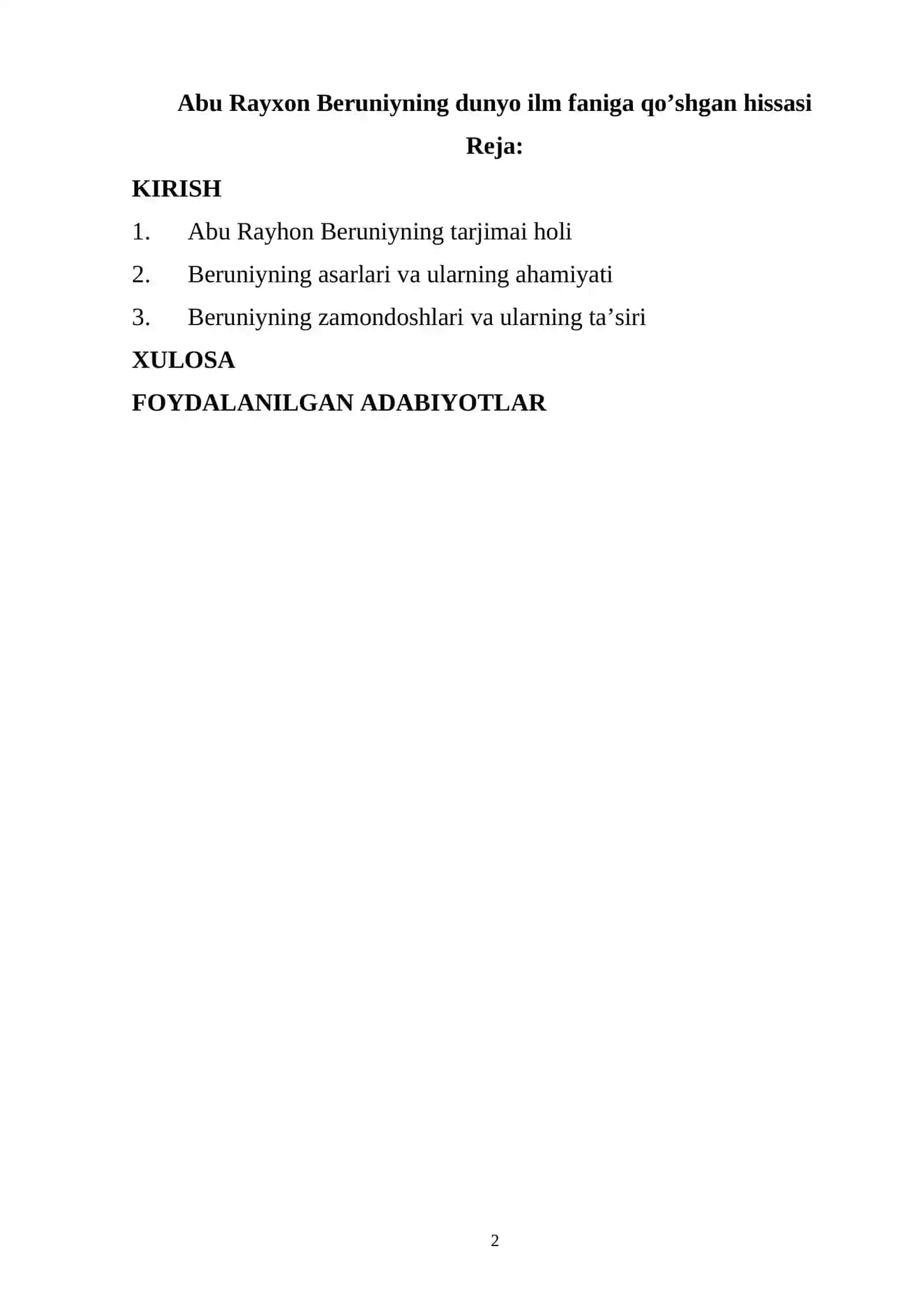 Abu Rayxon Beruniyning dunyo ilm faniga qo’shgan hissasi 2