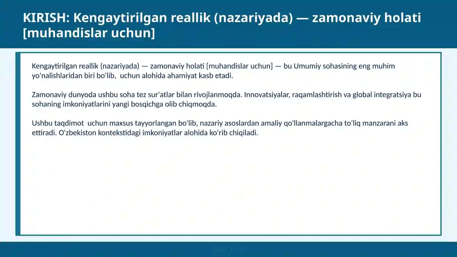 Kengaytirilgan reallik (nazariyada) — zamonaviy holati [muhandislar uchun] 2