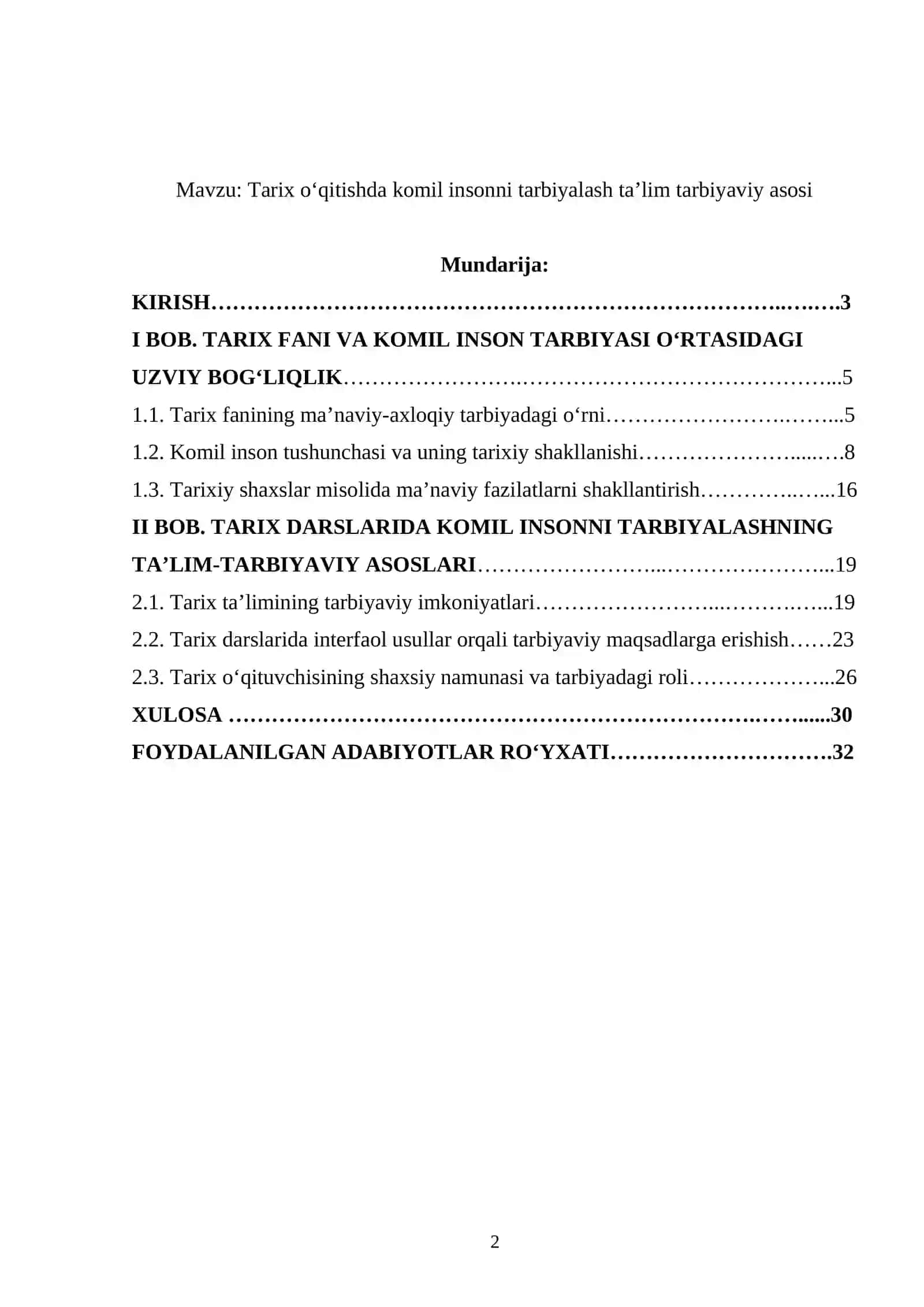 Kurs ishi Tarix o‘qitishda komil insonni tarbiyalash taʼlim tarbiyaviy asosi 2