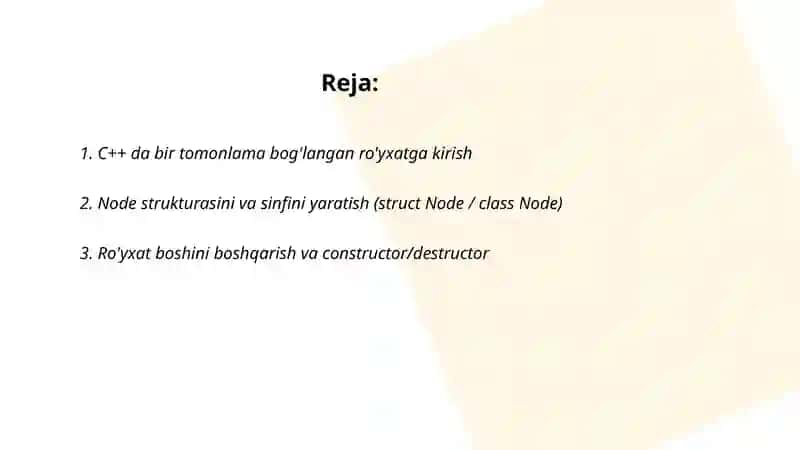C++ da bir tomonlama boǵlangan royxat 2