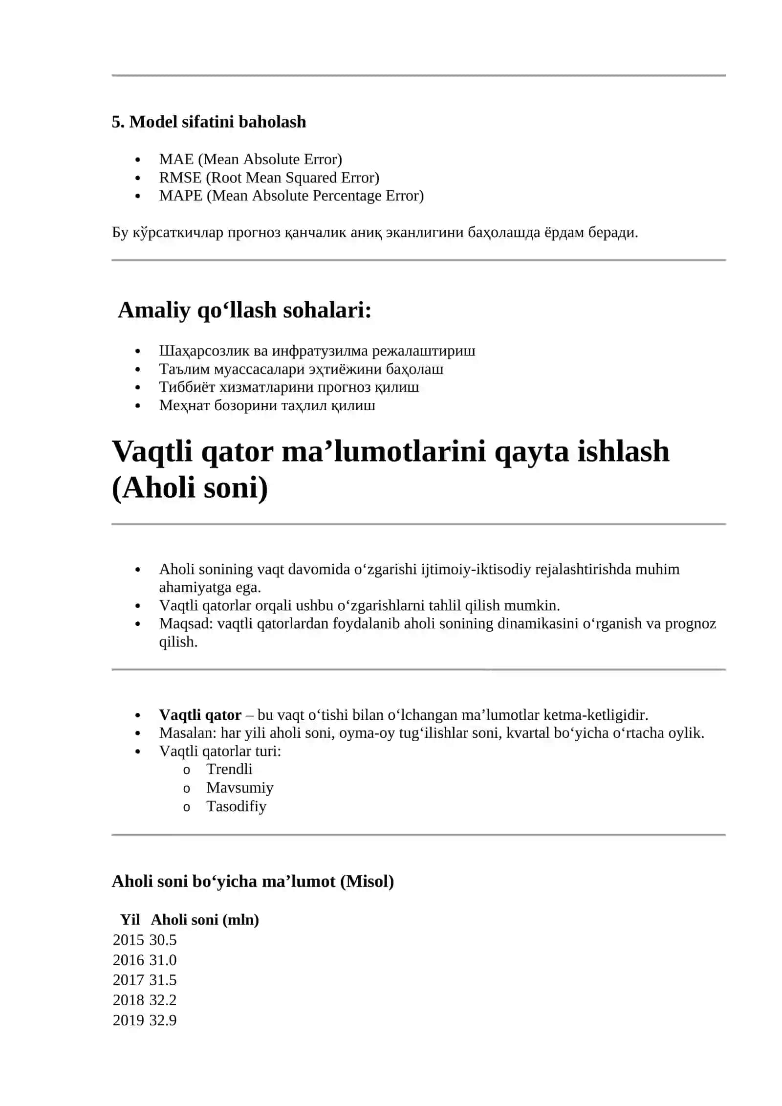 Vaqtli qator ma’lumotlarini qayta ishlash 2
