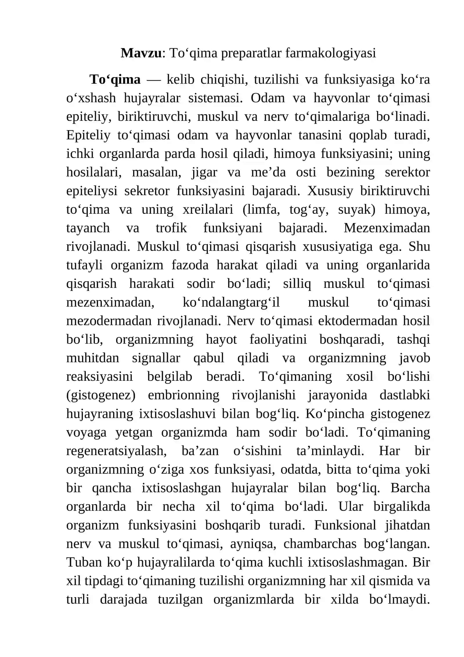To‘qima preparatlar farmakologiyasi 2
