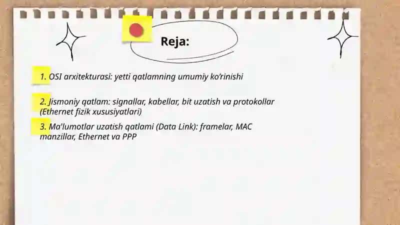 Kompyuter tarmoqlarining asosiy arxitektura modellari(OSI va TCP |IP)hamda ulardagi protokollar 2