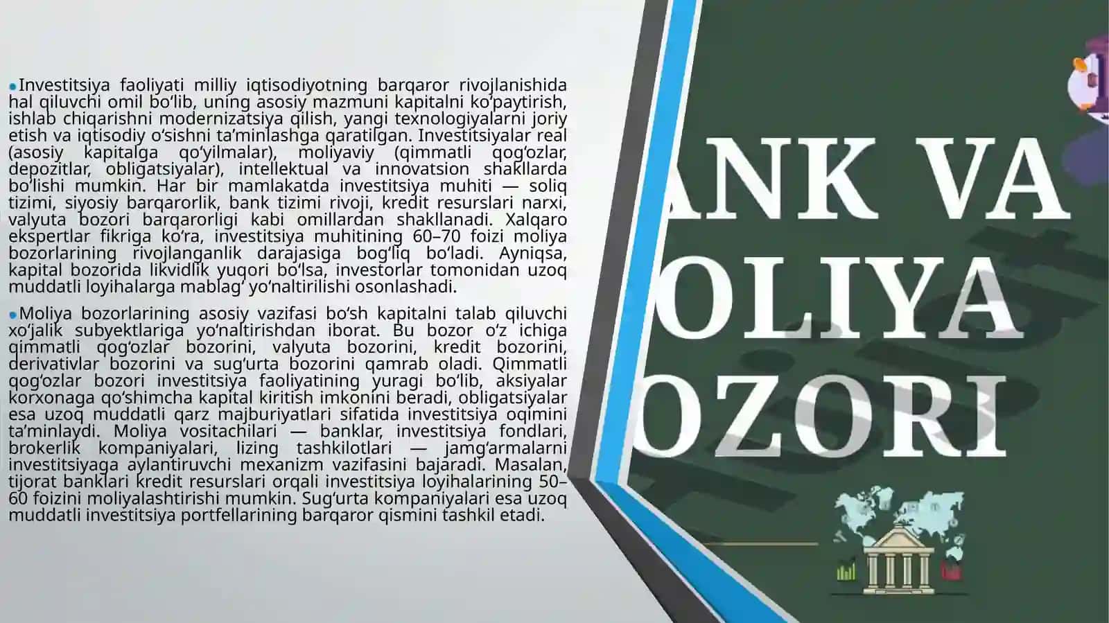 Investitsiya faoliyati va moliya bozorlarining o’zaro bog’liqligi 2