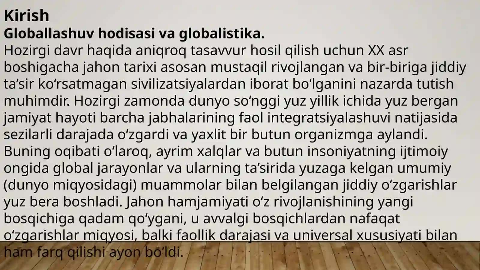 GLOBAL JARAYONLAR  DIALEKTIKASI 2
