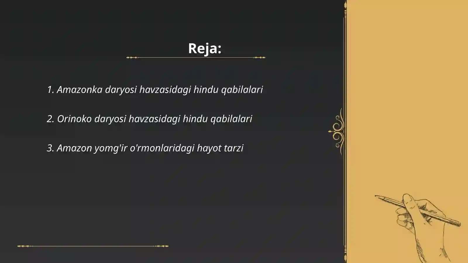 Amazonka va Orinoko daryolari havzasidagi o'rmon hindu qabilalari. Sharqiy va janubiy Braziliya hindulari, Pampa hindulari. Patagoniyaliklar. Olovli yerliklar 2