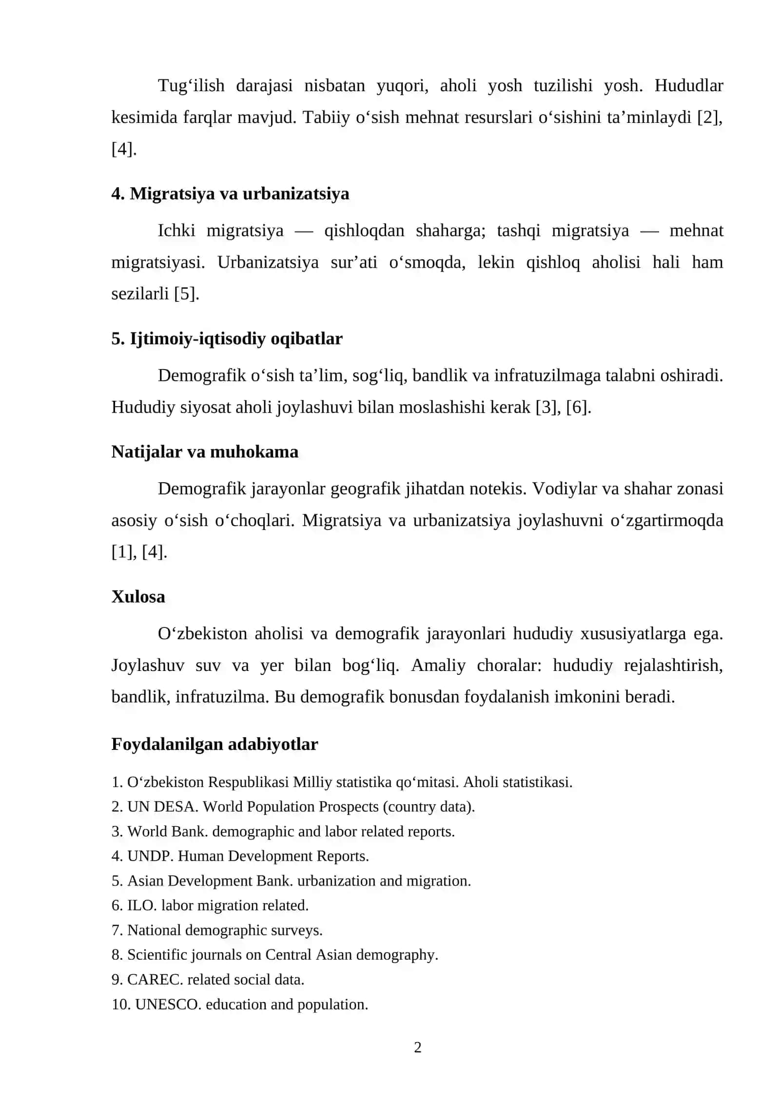 O‘ZBEKISTON AHOLISI VA DEMOGRAFIK JARAYONLARNING HUDUDIY XUSUSIYATLARI 2