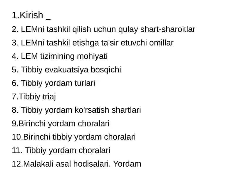 Tibbiy va evakuatsiya yordamini tashkil etish yaradorlar, kasallar, jangovar zonada va favqulodda vaziyatlarda zarar ko'rganlar 2