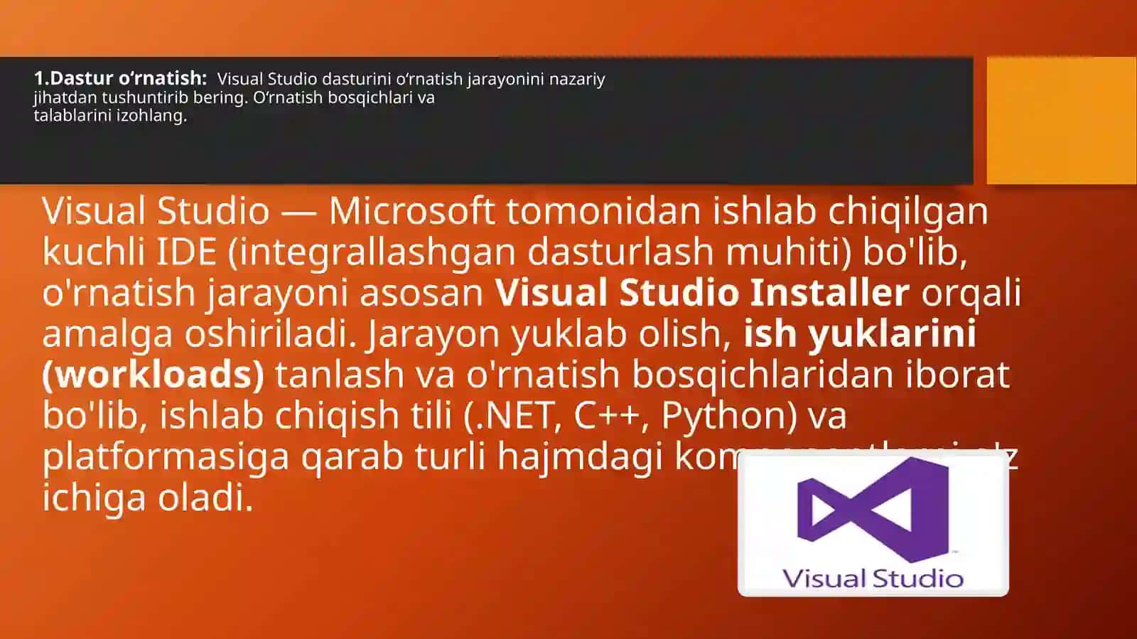 Visual Studio bilan ishlash 2