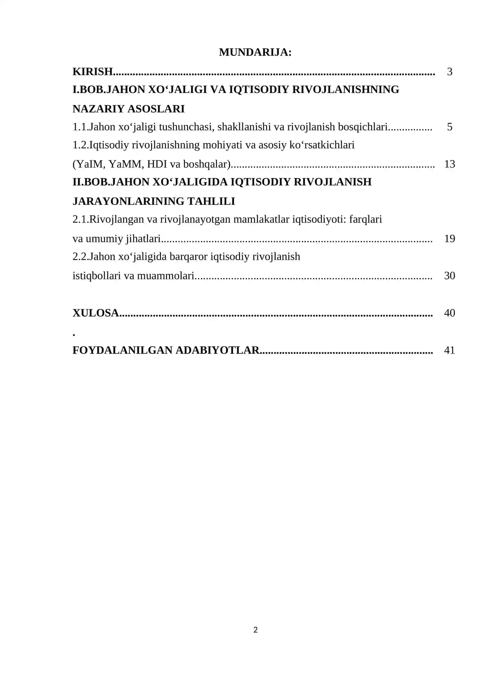JAHON XOʻJALIGIDA IQTISODIY RIVOJLANISH 2