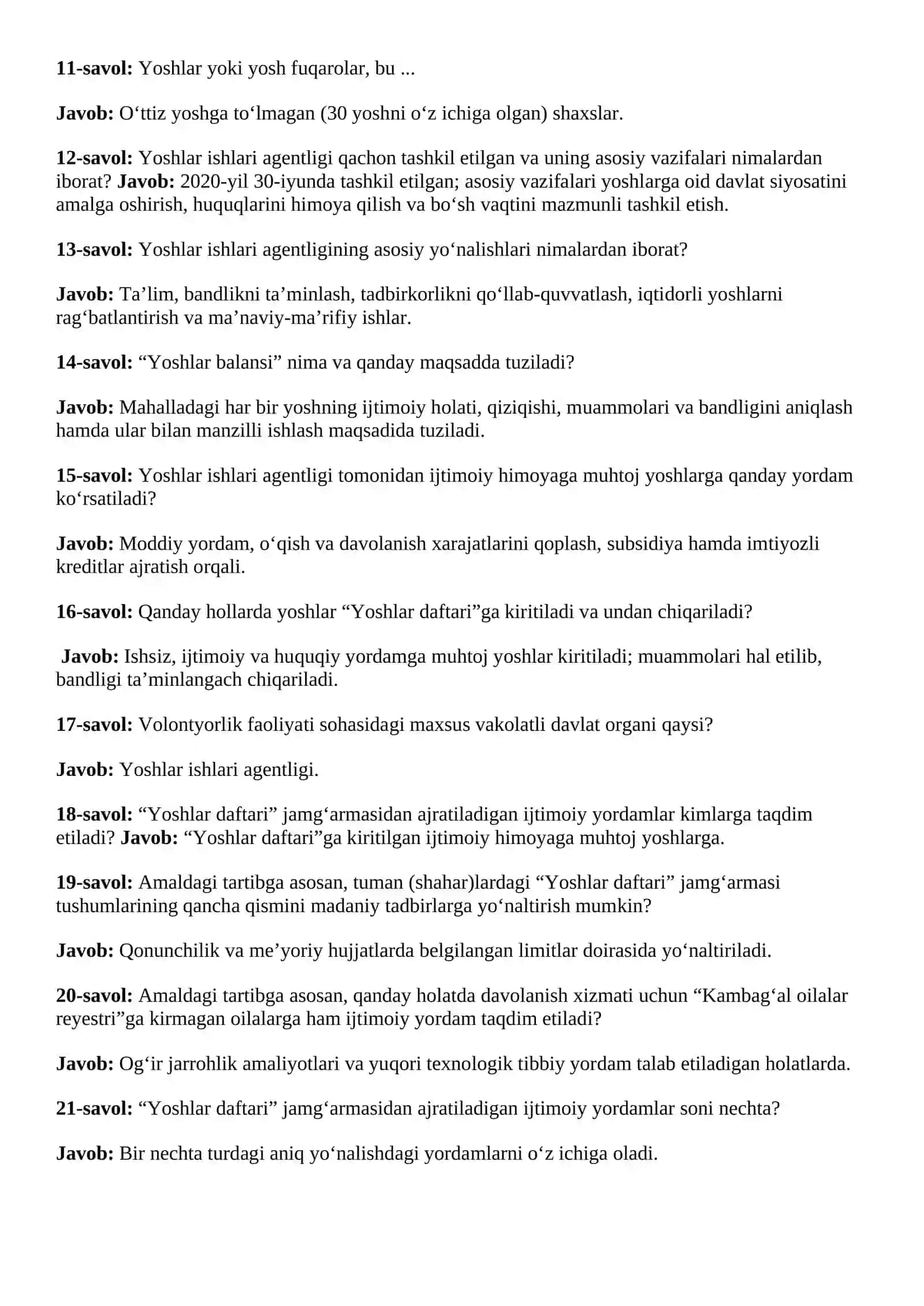 AGROS  suhbat savollari javoblari bn (Yoshlar yetakchilari) 2