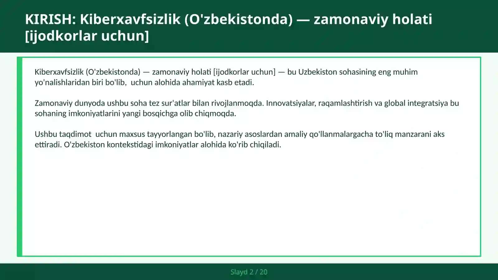 Kiberxavfsizlik (O'zbekistonda) — zamonaviy holati [ijodkorlar uchun] 2