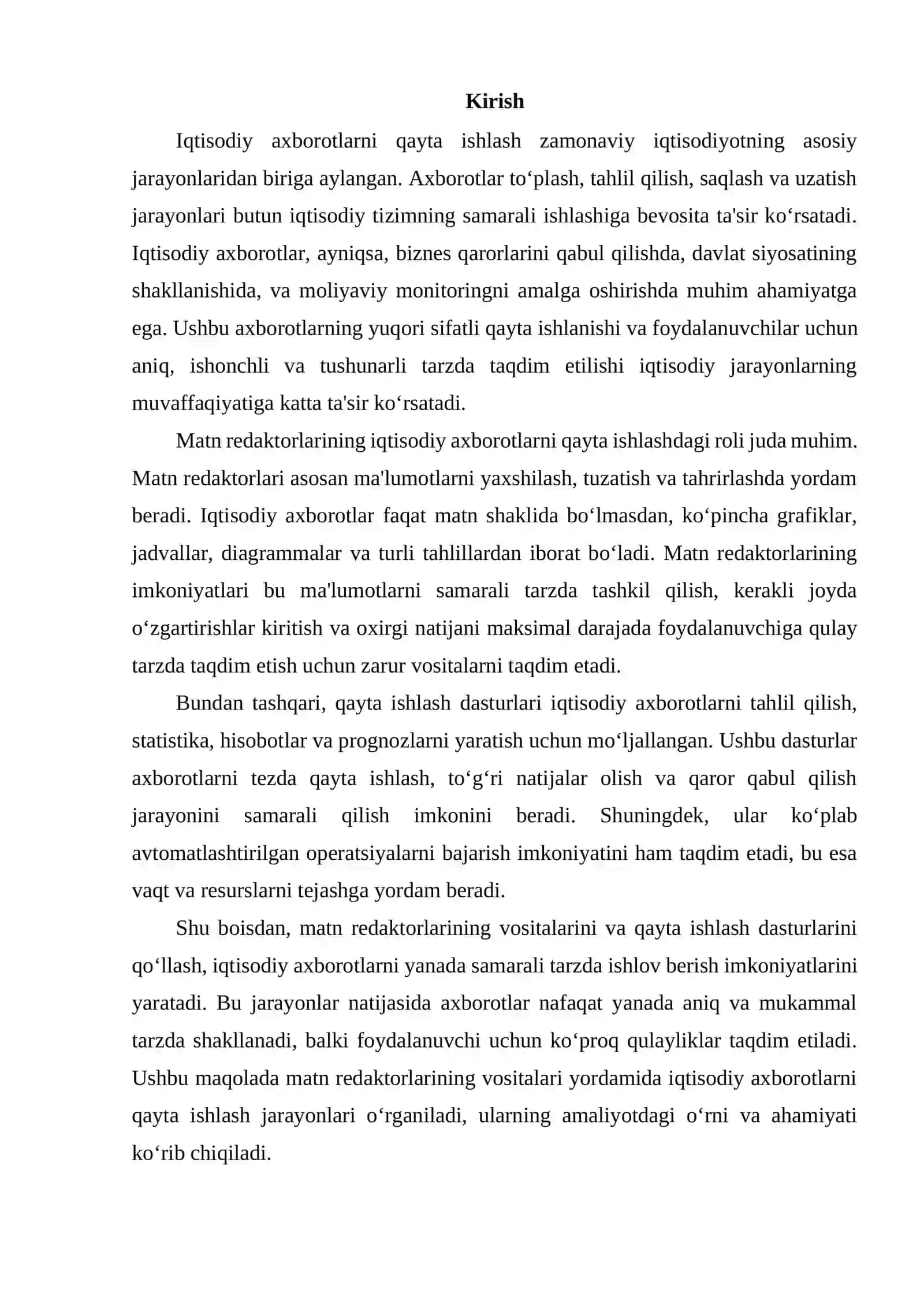 IQTISODIY AXBOROTLARNI MATN REDAKTORLARI VOSITALARIDAN FOYDALANGAN HOLDA QAYTA ISHLASH DASTURLARI 2