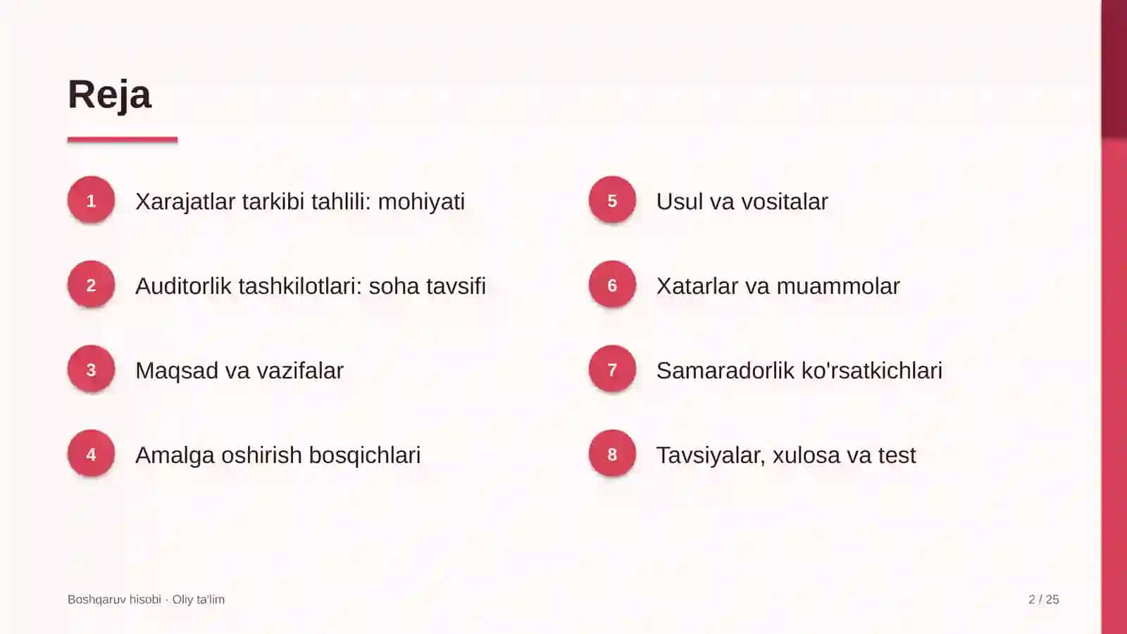 Boshqaruv hisobi · Oliy ta'lim 2